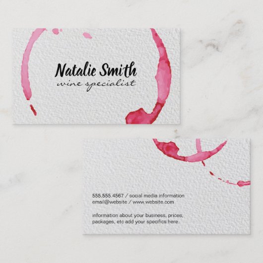 Wijnvlek Water Kleur Papier Print Visitekaartje (Voorkant / Achterkant)