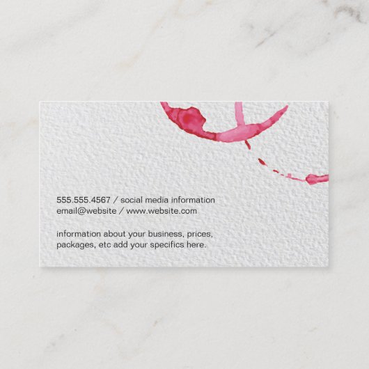 Wijnvlek Water Kleur Papier Print Visitekaartje (Achterkant)