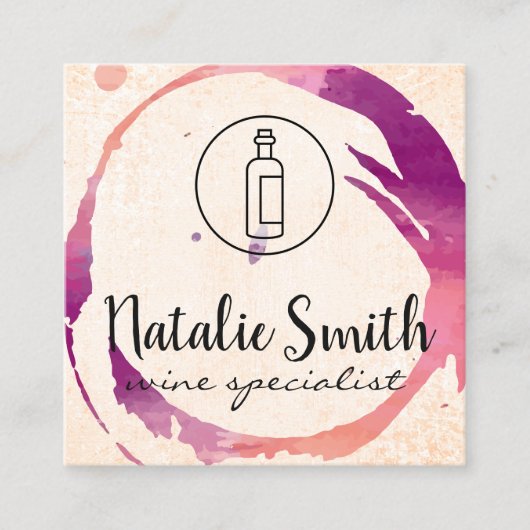 Wijnvlek (wijnfles) vierkante visitekaartje (Voorkant)