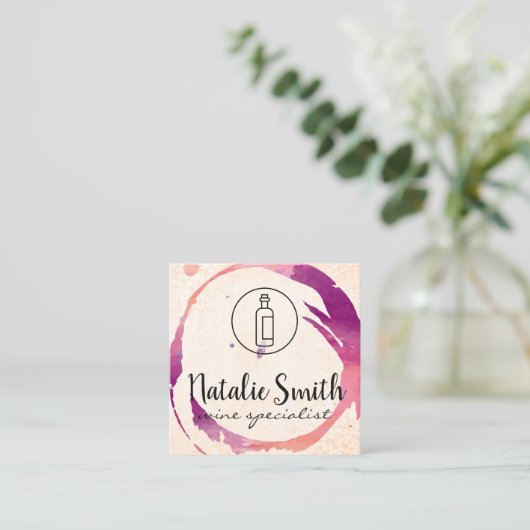 Wijnvlek (wijnfles) vierkante visitekaartje (Staand voorkant)