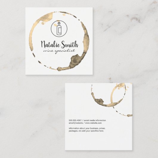 Wijnvlek (wijnfles) vierkante visitekaartje (Voorkant / Achterkant)