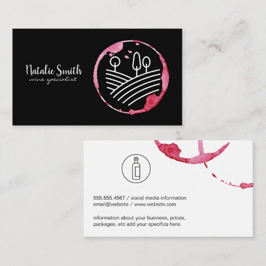 Wijnvlek (wijnfles) Wijngaard Logo Visitekaartje (Voorkant / Achterkant)