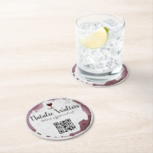 Wijnvlek (wijnglas) | QR-code Ronde Kartonnen Onderzetter (Insitu)