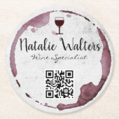 Wijnvlek (wijnglas) | QR-code Ronde Kartonnen Onderzetter (Voorkant)