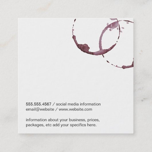 Wijnvlek (wijnglas) vierkante visitekaartje (Achterkant)