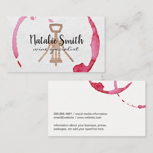 Wijnvlek (zwart / wit) | Kurk Wijnopener Visitekaartje (Voorkant / Achterkant)