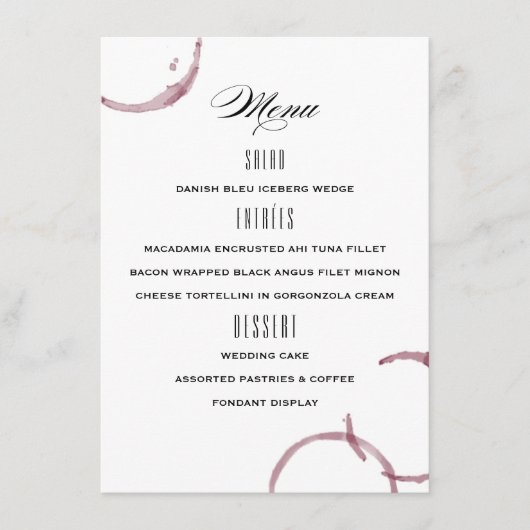 Wijnvlekken Wijnmakerij Wijngaard Bruiloft Menu (Voorkant)