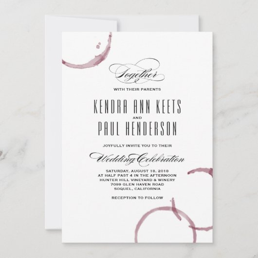 Wijnvlekken Wijnmakerij Wijngaard bruiloft uitnodi Kaart (Voorkant)