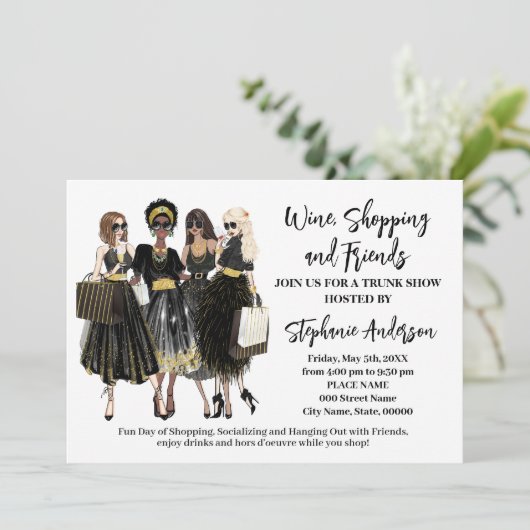 Wijnwinkel en Vrienden Trunk Show Kaart (Staand voorkant)