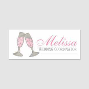 Wijnwinkel met roze champagne Toast Wedding Planne Naamplaatje