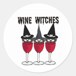 WIJNWITCHES RED WINE GLASS WITCH PRINT RONDE STICKER