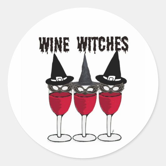 WIJNWITCHES RED WINE GLASS WITCH PRINT RONDE STICKER (Voorkant)