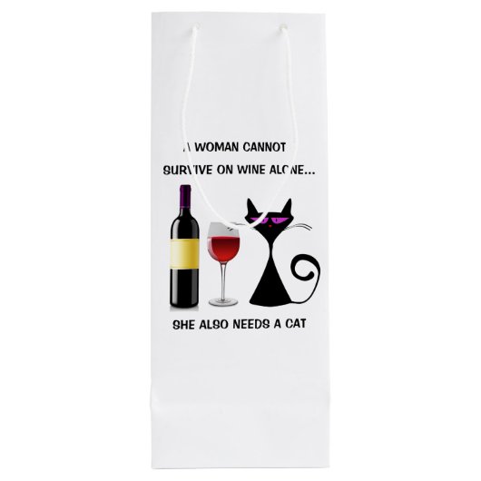 Wijnzak met kat en wijn Funny Gezegde Wijn Cadeautas (Achterkant)