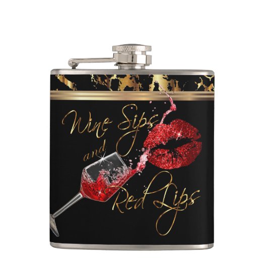 Wijnzegels en rode lips heupfles (Voorkant)