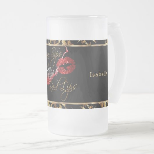 Wijnzegels en rode lips - marmer matglas bierpul (Voorkant rechts)