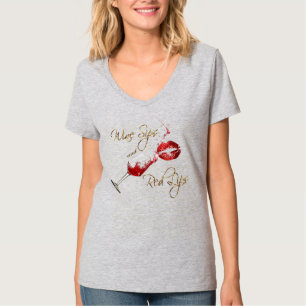 Wijnzegels en rode lips met een rendabel ontwerp t-shirt