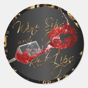 Wijnzegels en rode lips ronde sticker