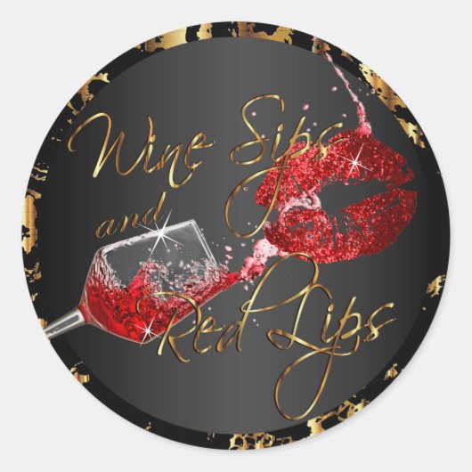 Wijnzegels en rode lips ronde sticker (Voorkant)