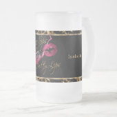 Wijnzegels en  roze lips - marmer matglas bierpul (Voorkant rechts)