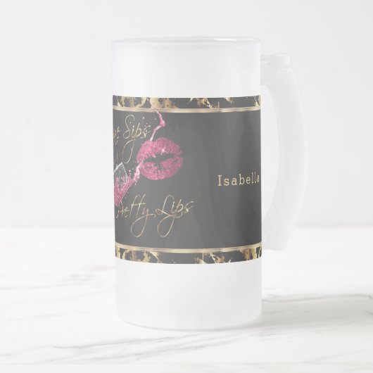 Wijnzegels en  roze lips - marmer matglas bierpul (Voorkant rechts)