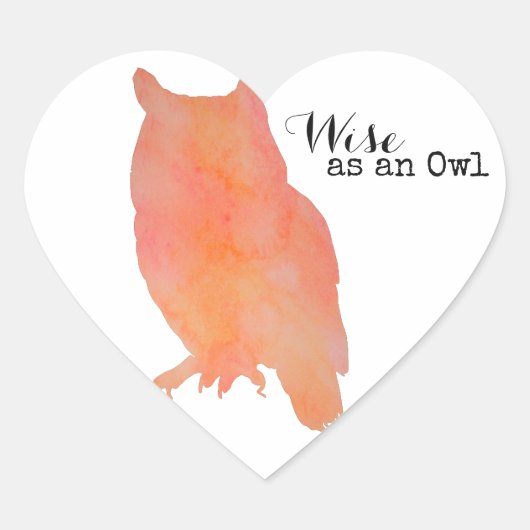 Wijs als een Uil Typografische Waterverf Hart Sticker (Voorkant)
