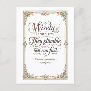 "Wijs en langzaam" Shakespeare Briefkaart