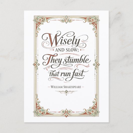 "Wijs en langzaam" Shakespeare Briefkaart (Voorkant)