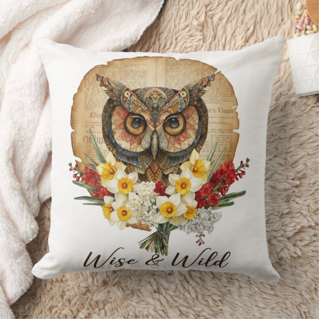 Wijs en Wild Boho Uil Kunst Kussen (Deken)