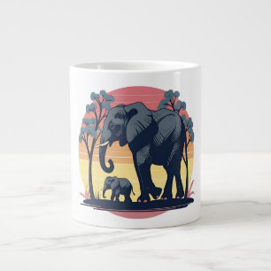 Wijs en Wild - Retro Olifantenfamilie Zonsondergan Grote Koffiekop