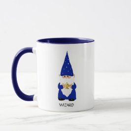 Wijs kabouter gekleed in blauw met lamp mok
