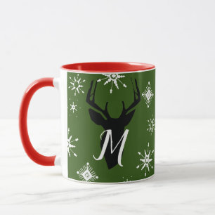 Wijsgerige Monogram Herten Sneeuwvlokken Kerstmug Mok