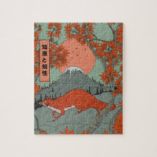Wijsheid en intelligentie vintage Japanse vos kuns Legpuzzel