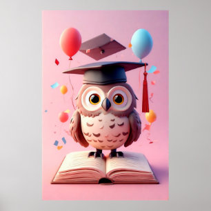 Wijsheid Uil Afstudeerhoed op Boek 🦉🎓📚✨ Poster