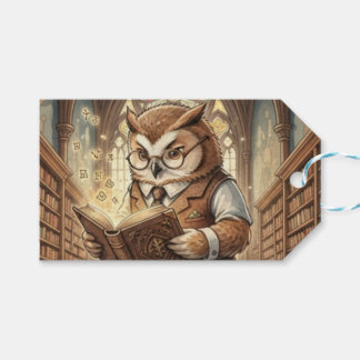 Wijsheid Uil Bibliothecaris Vintage Waterverf Gift Cadeaulabel