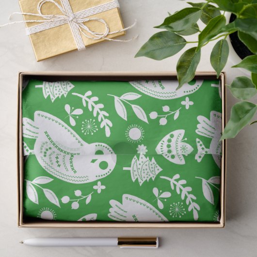 Wijsheid Uil Folk Art Groene Vakantie Tissuepapier (Geschenk)