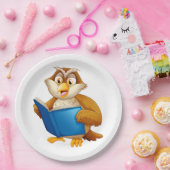 Wijsheid Uil Leest Boek Papieren Bordje (Feest)