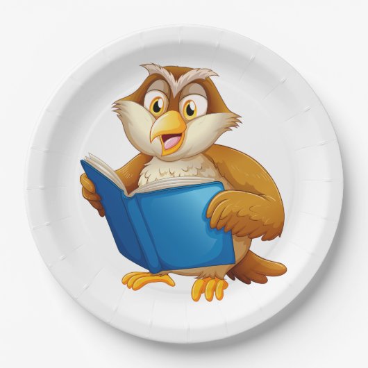 Wijsheid Uil Leest Boek Papieren Bordje (Voorkant)