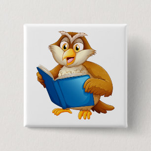 Wijsheid Uil Lezen Boek Vierkante Button 5,1 Cm
