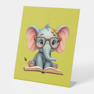 wijze Baby-olifant Reclamebord Met Voetstuk