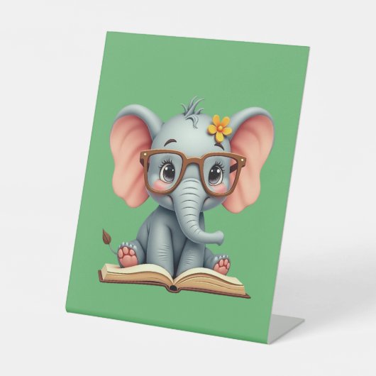 wijze Baby-olifant Reclamebord Met Voetstuk (Voorkant)