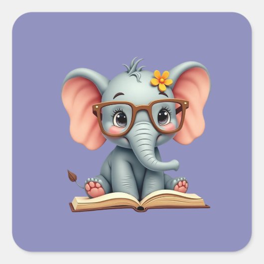 Wijze Baby Olifant Vierkante Sticker (Voorkant)
