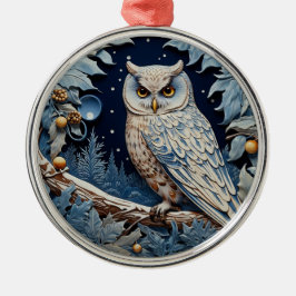 wijze blauwe uil metalen ornament