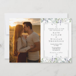 Wijze en Lila bloemenfoto alles in één bruiloft Kaart