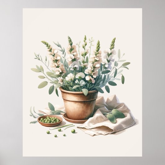 Wijze en zoete erwtenbloemen in Clay Pot Wall Art Poster (Voorkant)