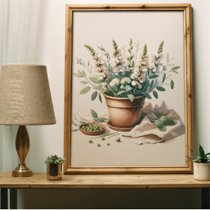 Wijze en zoete erwtenbloemen in Clay Pot Wall Art Poster