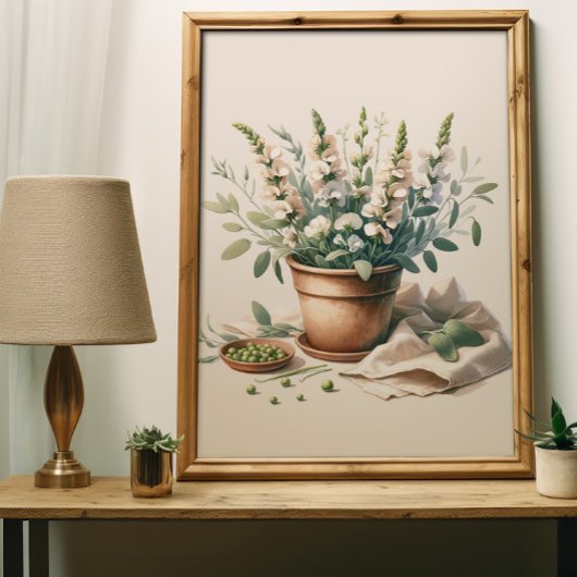 Wijze en zoete erwtenbloemen in Clay Pot Wall Art Poster