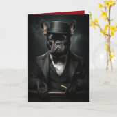 Wijze Gentleman Bulldog in Tux, Grappige Honden Kaart (Gele Bloem)