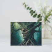 Wijze gezicht in oude boom mystiek bos briefkaart (Staand voorkant)