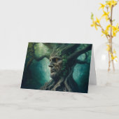 Wijze gezicht in oude boom mystiek bos kaart (Gele Bloem)