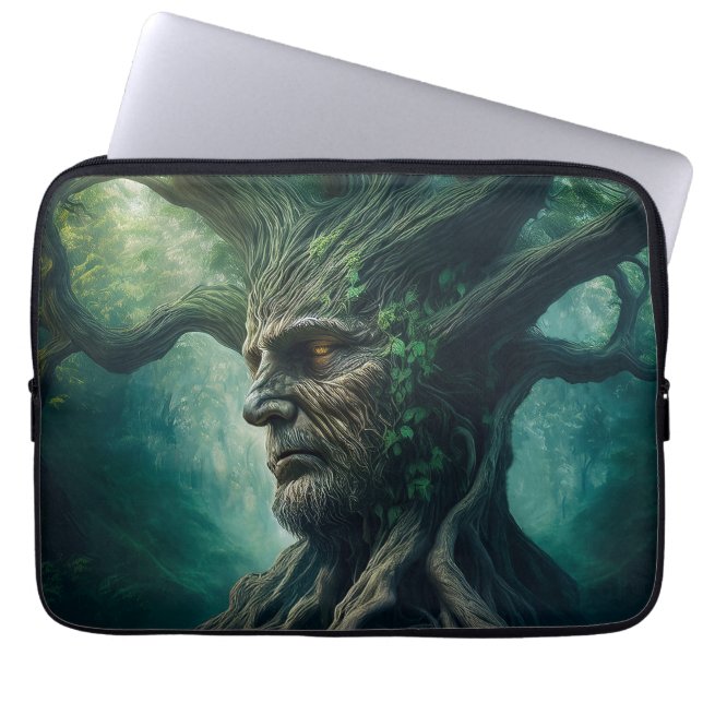 Wijze gezicht in oude boom mystiek bos laptop sleeve (Voorkant)